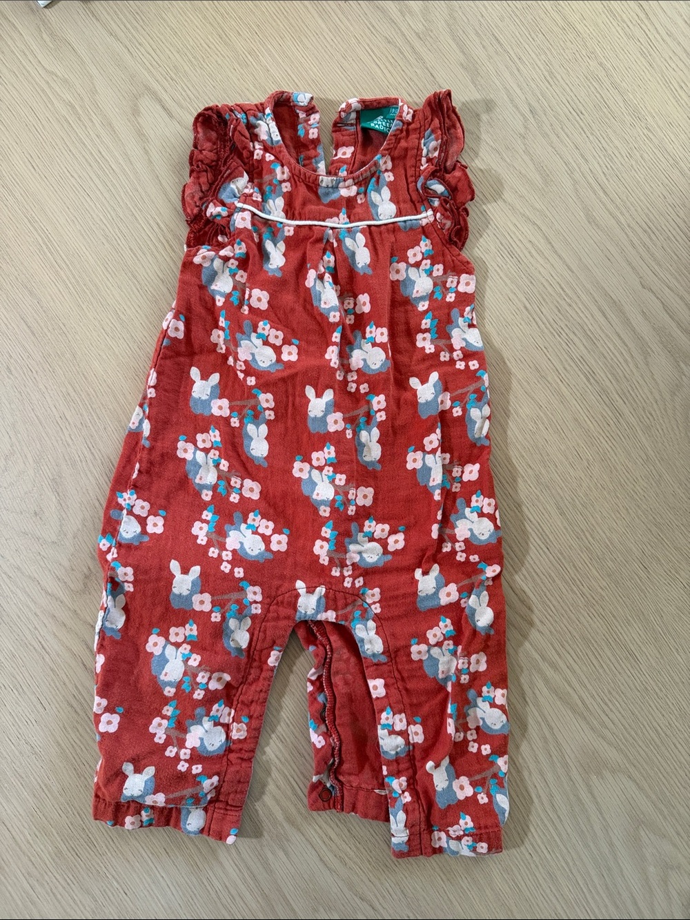 LIttle Green Radicals Girls' Red Bunny Print Romper 9-12 months